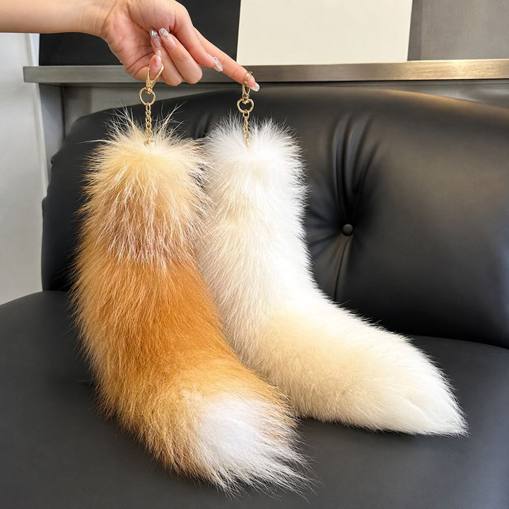 Luxury Real Fox Fur Tail Keychain Long Fluffy Bag Charm