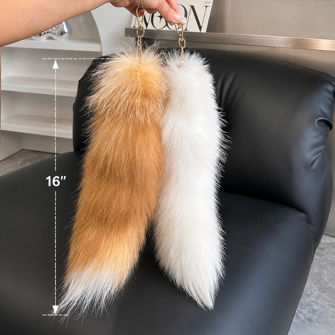 Luxury Real Fox Fur Tail Keychain Long Fluffy Bag Charm