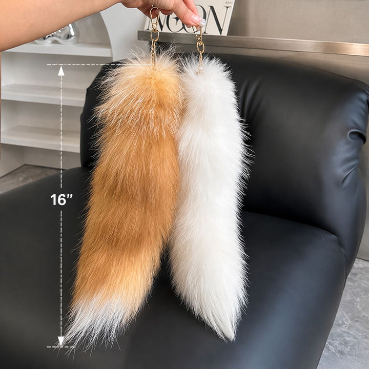 Luxury Real Fox Fur Tail Keychain Long Fluffy Bag Charm