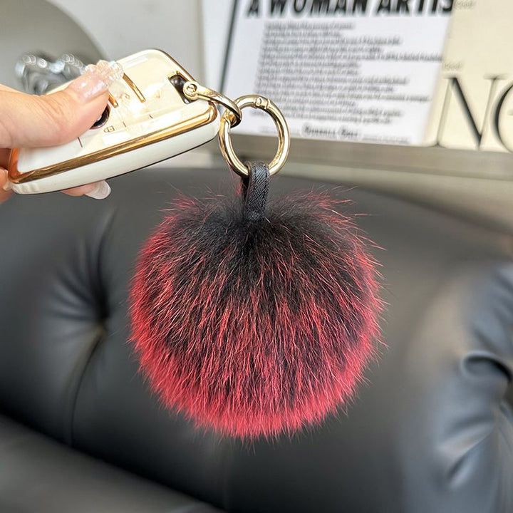 Genuine Fox Fur Pom-Pom Keychain Luxury Fluffy Fur Ball Bag Charm