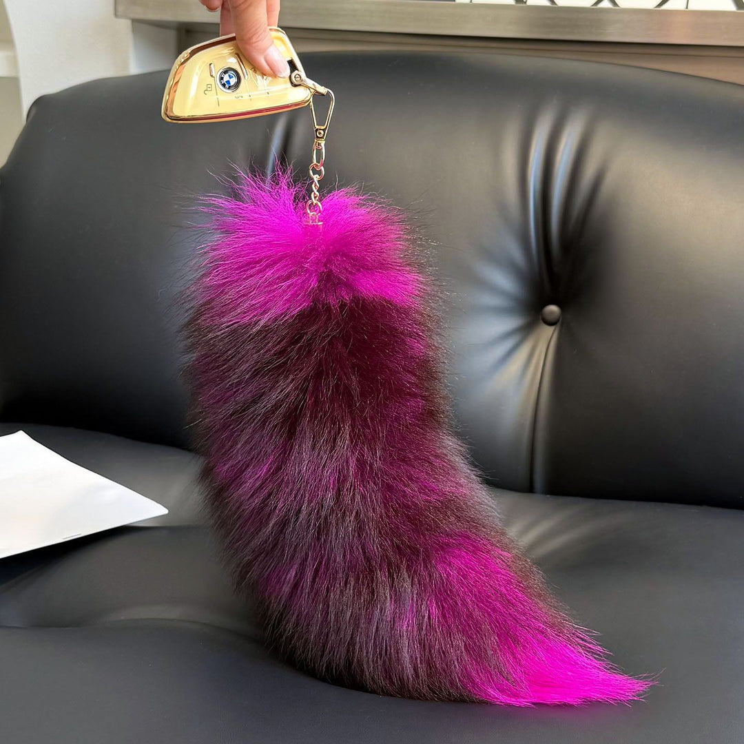 Colorful Real Fox Fur Tail Keychain Fluffy Long Fur Bag Charm Key Ring