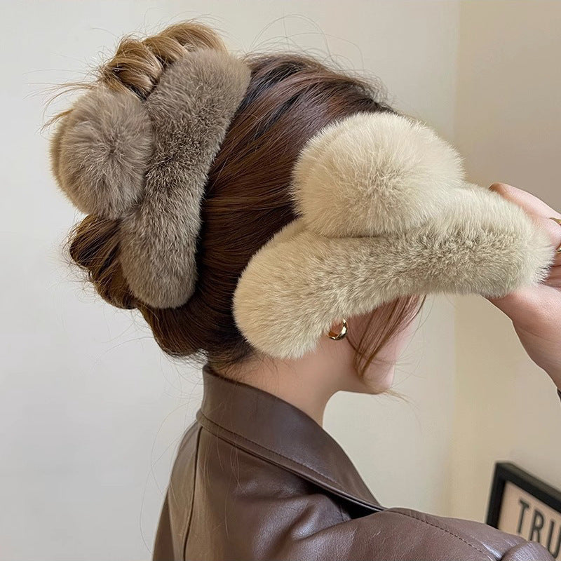 Large Fluffy Rabbit Fur Claw Clip