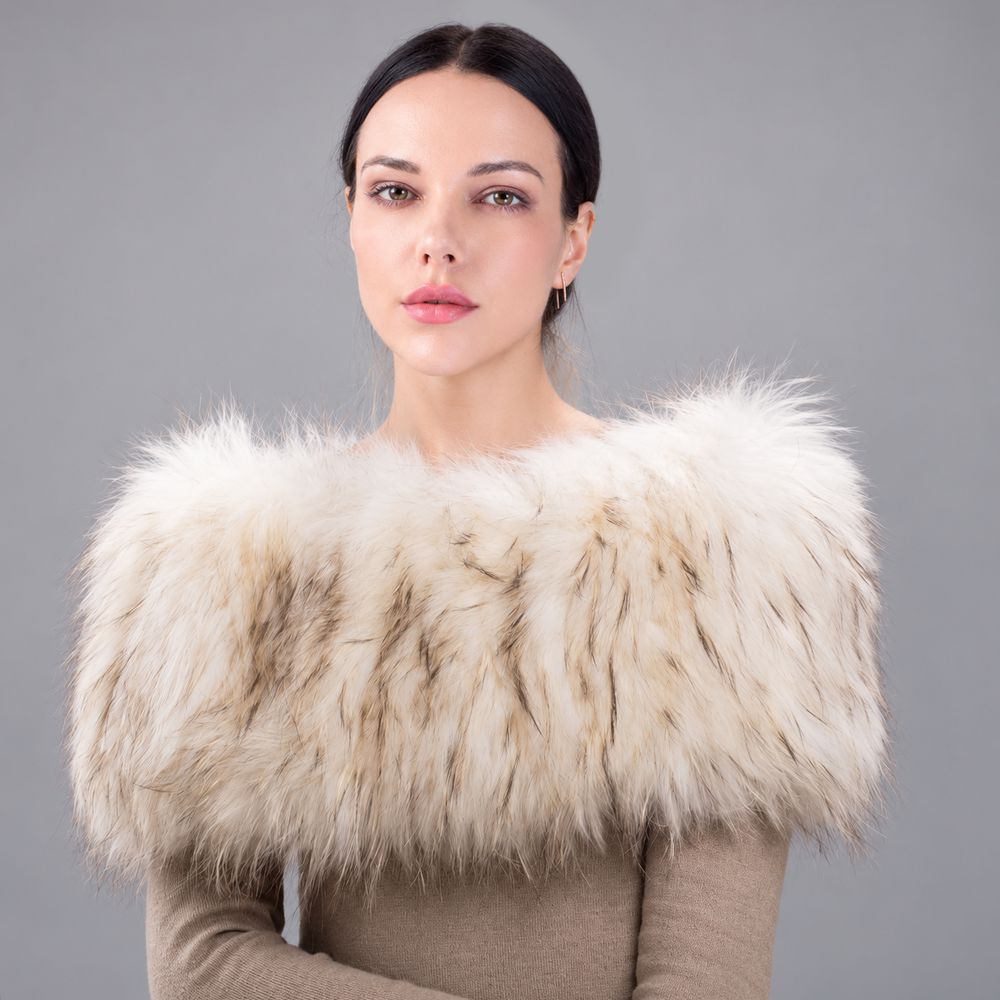 Women’s Real Raccoon Fur Wrap Shawl Natural Color Fur Stole Cape Collar