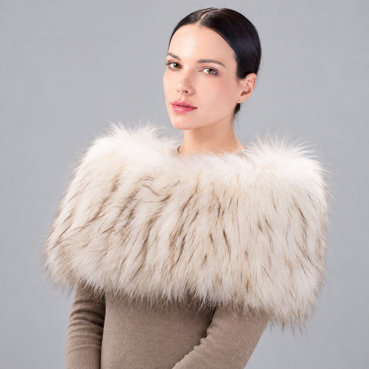 Women’s Real Raccoon Fur Wrap Shawl Natural Color Fur Stole Cape Collar