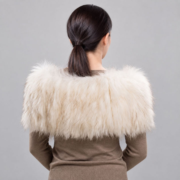 Women’s Real Raccoon Fur Wrap Shawl Natural Color Fur Stole Cape Collar