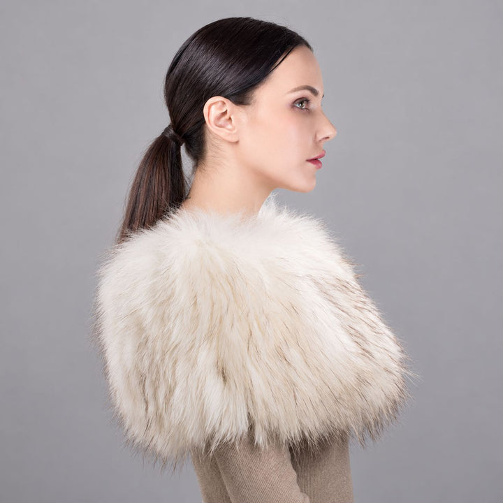 Women’s Real Raccoon Fur Wrap Shawl Natural Color Fur Stole Cape Collar