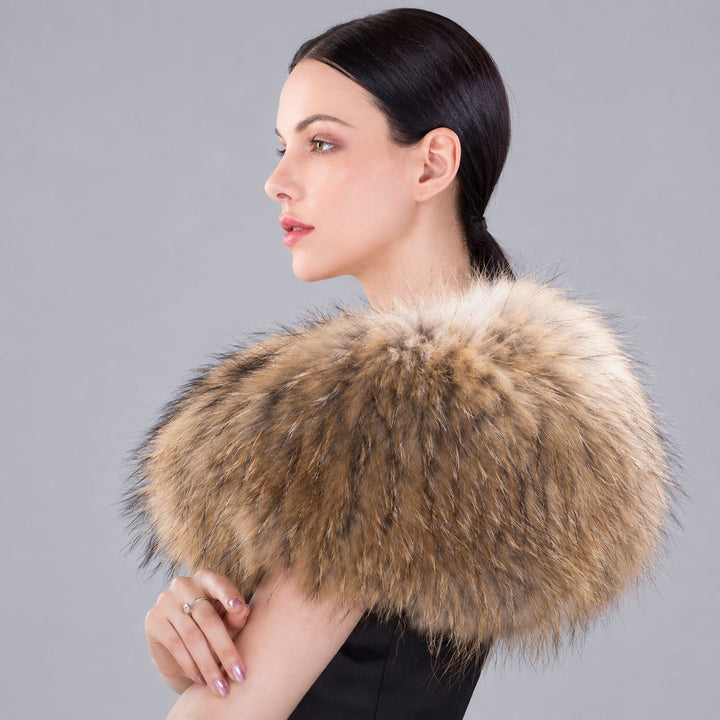 Women’s Real Raccoon Fur Wrap Shawl Natural Color Fur Stole Cape Collar