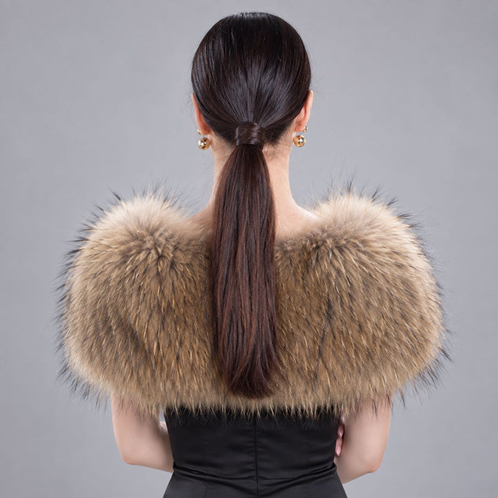 Women’s Real Raccoon Fur Wrap Shawl Natural Color Fur Stole Cape Collar