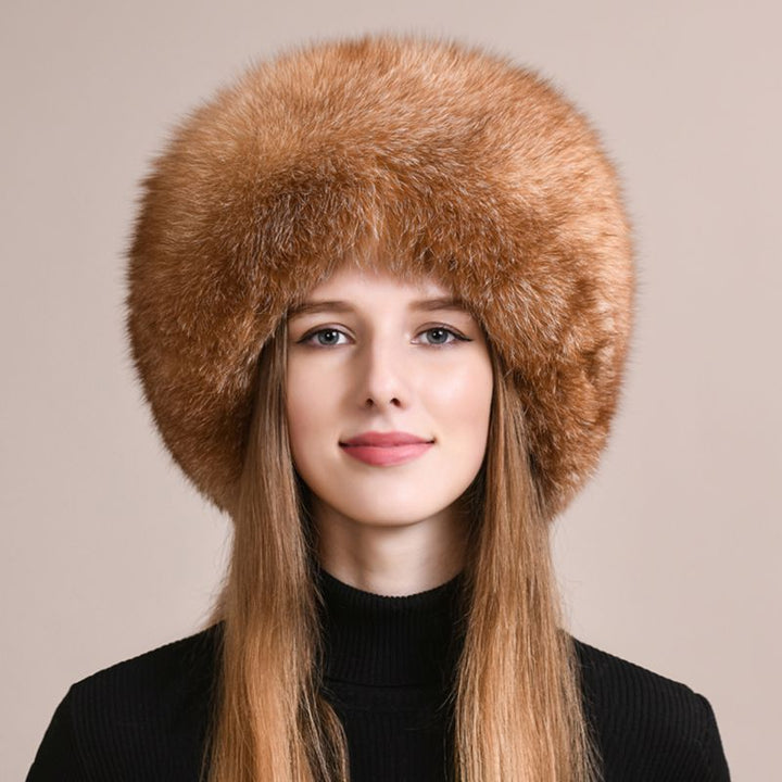 Soft Real Fox Fur Hat with Elegant Tails Women's Winter Fashion Cozy Full-Pelt Fur Beanie for Cold Weather
