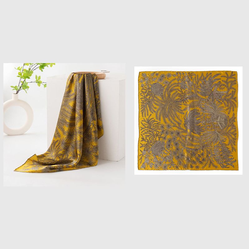 35" x 35" Floral Printed Large Silk Sqaure Scarf Women's Mulberry Silk Head Wrap