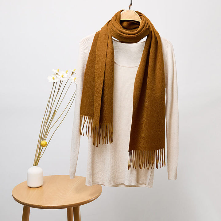 Classic Solid Color Tassel 100% Cashmere Long Scarf
