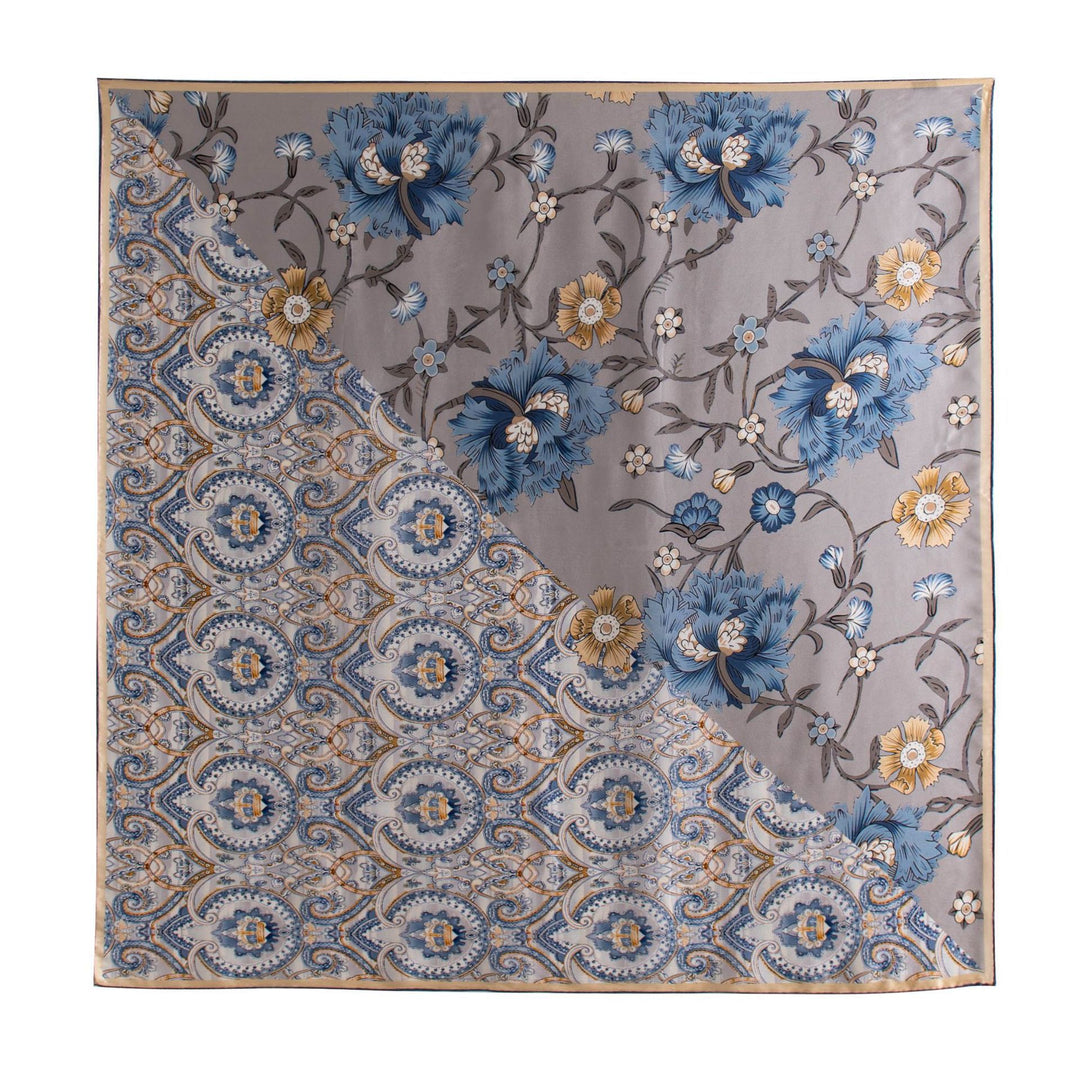 41" x 41" Classic Bloom Floral Paisley Butterfly Vintage Printed 100% Mulberry Silk Charmeuse Square Scarf