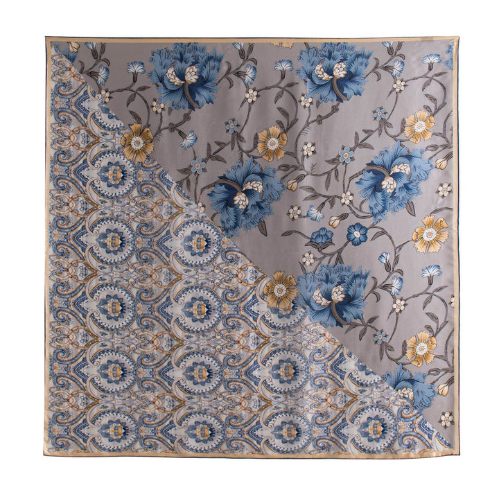 41" x 41" Classic Bloom Floral Paisley Butterfly Vintage Printed 100% Mulberry Silk Charmeuse Square Scarf