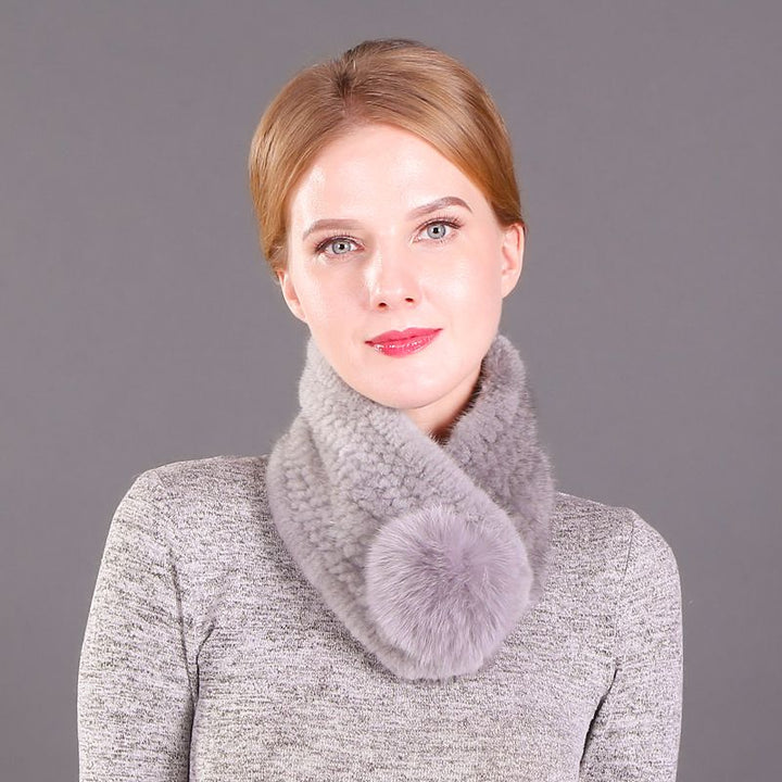 Women's Real Mink Fur Scarf with Fox Fur Pom-Pom Soft Luxury Winter Neck Warmer Lightweight & Elegant Collar Wrap