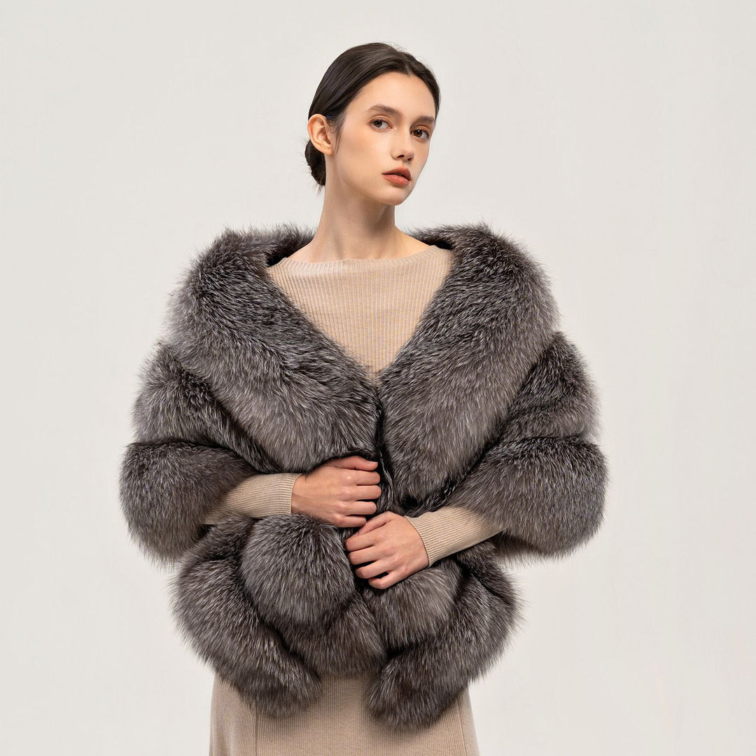 Oversized Women's Luxurious Genuine Fox Fur Shawl Wrap Stole Cape For Evening Dress Wedding Party
