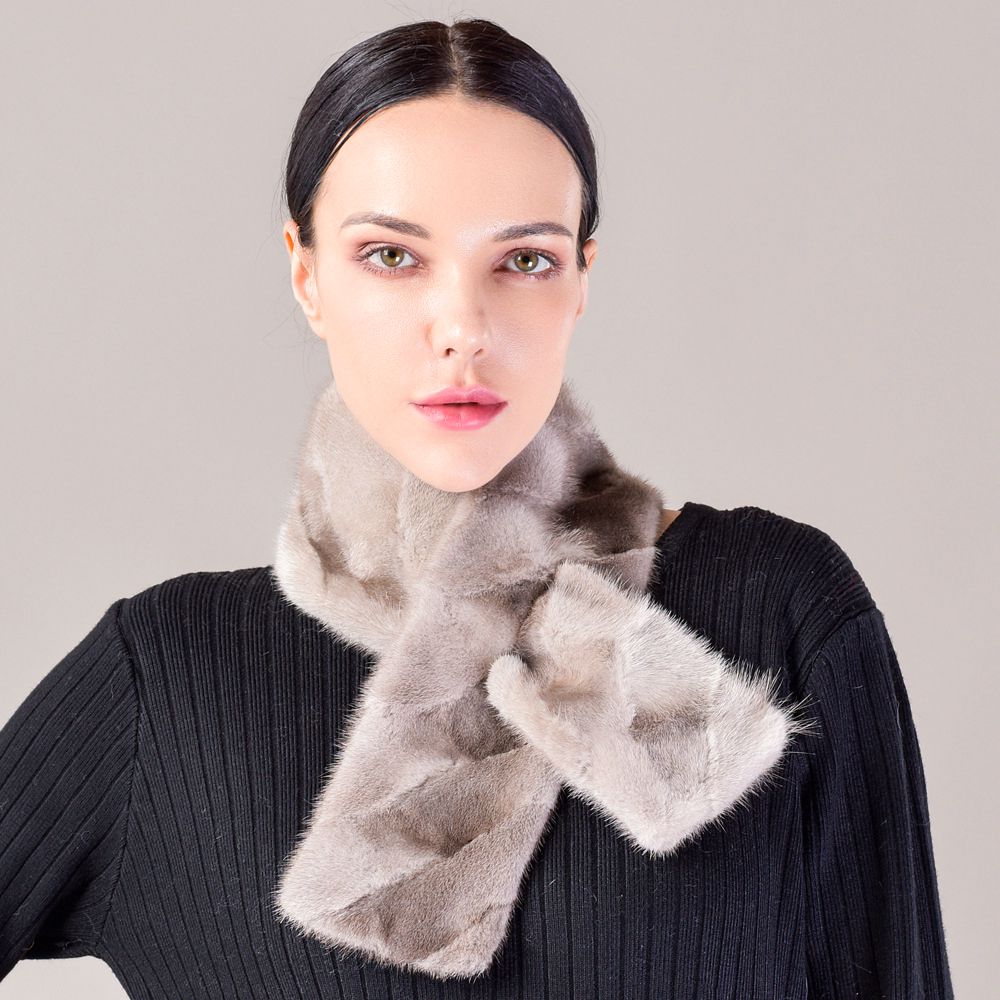 Women's Double-Sided Real Mink Fur Scarf Luxury Winter Lightweight & Elegant Collar Wrap with Slot Loop