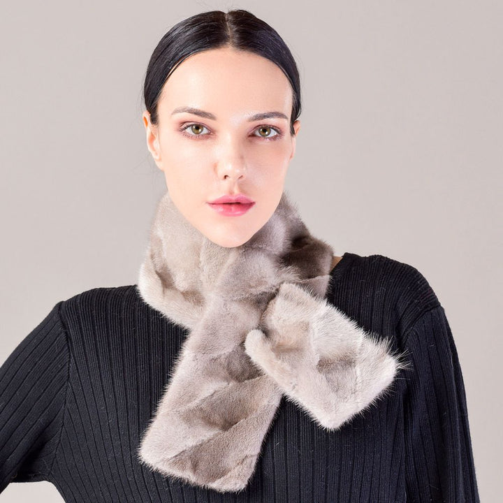Women's Double-Sided Real Mink Fur Scarf Luxury Winter Lightweight & Elegant Collar Wrap with Slot Loop