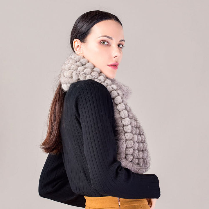 Hand-knitted Playful Pom-Pom Real Mink Fur Scarf for Women Luxury Winter Scarf