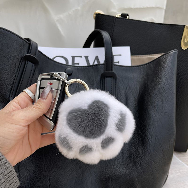 Cute Cat Paw Rabbit Fur Pom Pom Keychain Plush Handbag Purse Charm