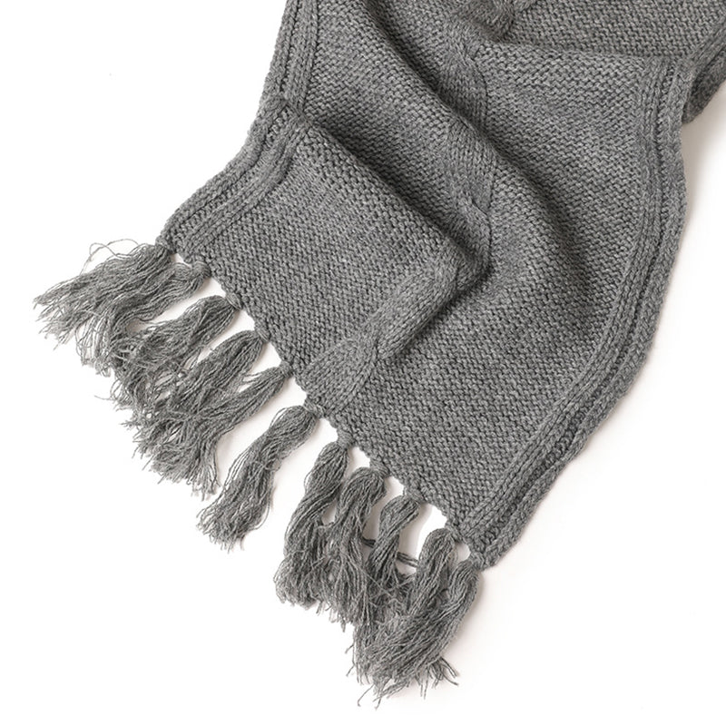 Cashmere Hooded Cable Knit Long Scarf with Fringe