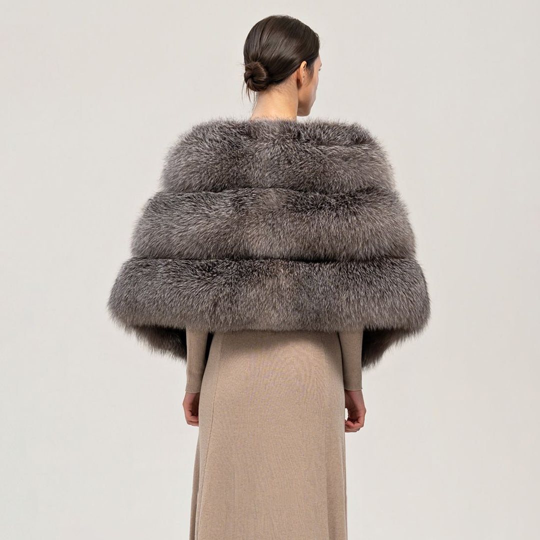 Oversized Women's Luxurious Genuine Fox Fur Shawl Wrap Stole Cape For Evening Dress Wedding Party