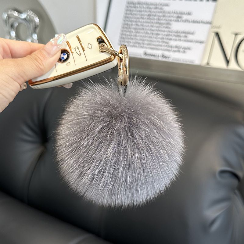 Genuine Fox Fur Pom-Pom Keychain Luxury Fluffy Fur Ball Bag Charm