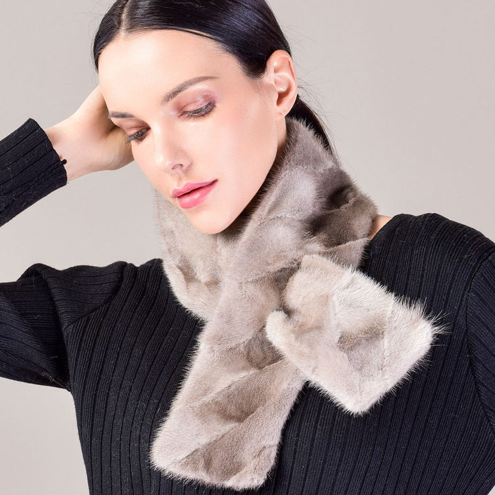 Women's Double-Sided Real Mink Fur Scarf Luxury Winter Lightweight & Elegant Collar Wrap with Slot Loop