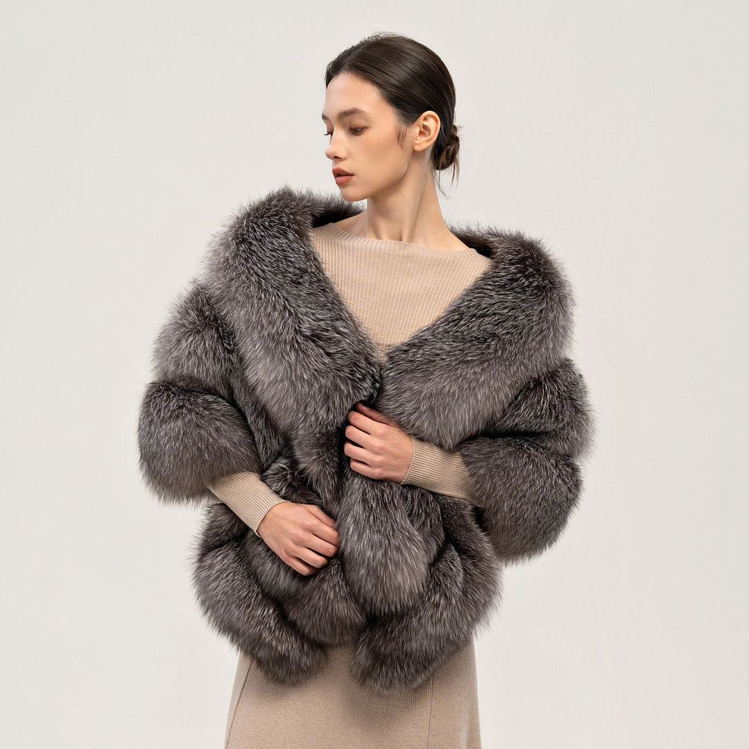 Oversized Women's Luxurious Genuine Fox Fur Shawl Wrap Stole Cape For Evening Dress Wedding Party