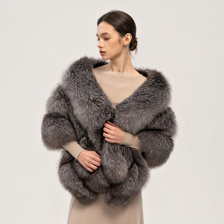 Oversized Women's Luxurious Genuine Fox Fur Shawl Wrap Stole Cape For Evening Dress Wedding Party