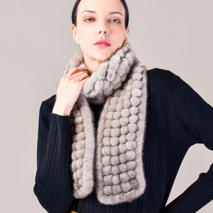 Hand-knitted Playful Pom-Pom Real Mink Fur Scarf for Women Luxury Winter Scarf