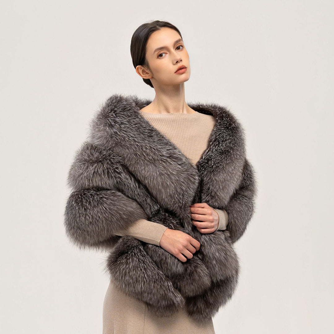Oversized Women's Luxurious Genuine Fox Fur Shawl Wrap Stole Cape For Evening Dress Wedding Party