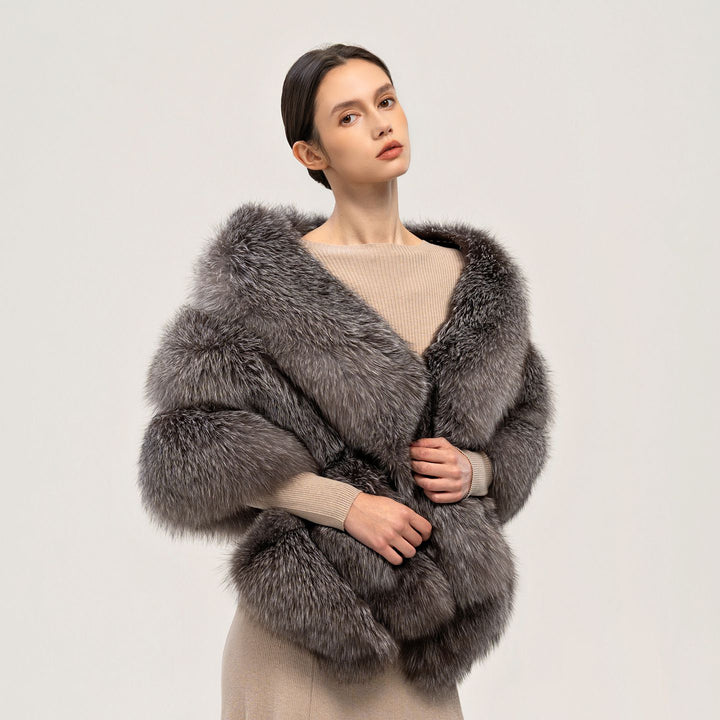 Oversized Women's Luxurious Genuine Fox Fur Shawl Wrap Stole Cape For Evening Dress Wedding Party