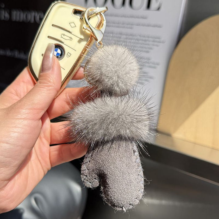 Real Mink Fur Glove & Boot Keychain Fluffy Pom Pom Bag Charm