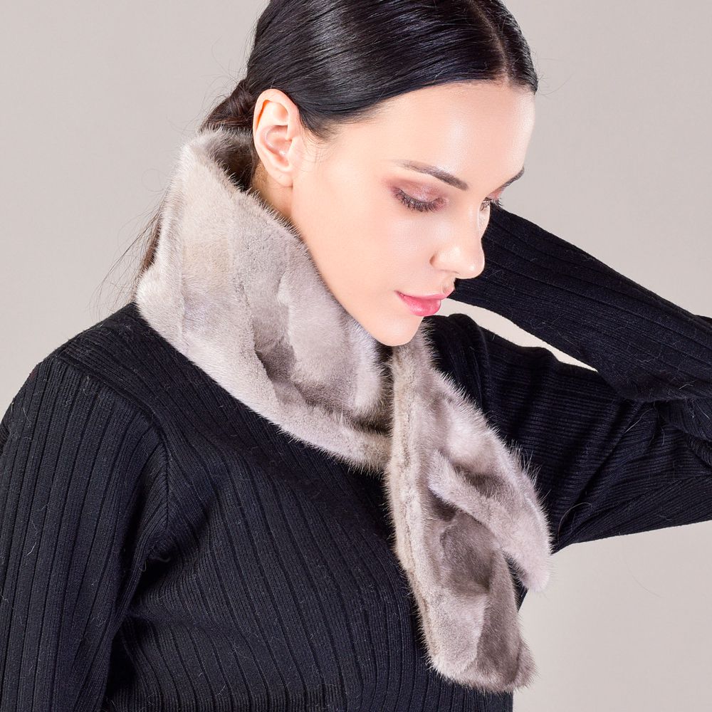 Women's Double-Sided Real Mink Fur Scarf Luxury Winter Lightweight & Elegant Collar Wrap with Slot Loop