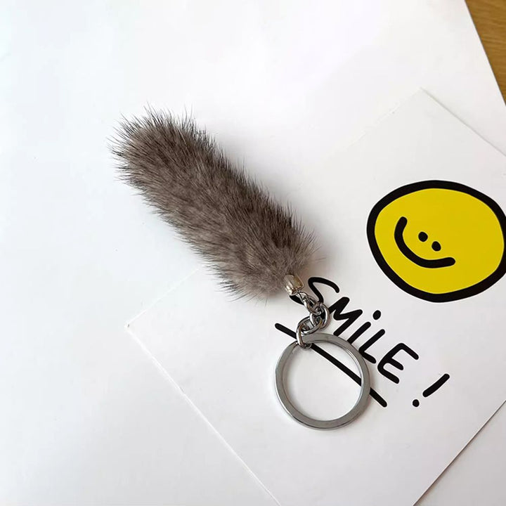 Real Mink Fur Mini Tail Car Keychain for Men and Women Simple Fluffy Bag Charm