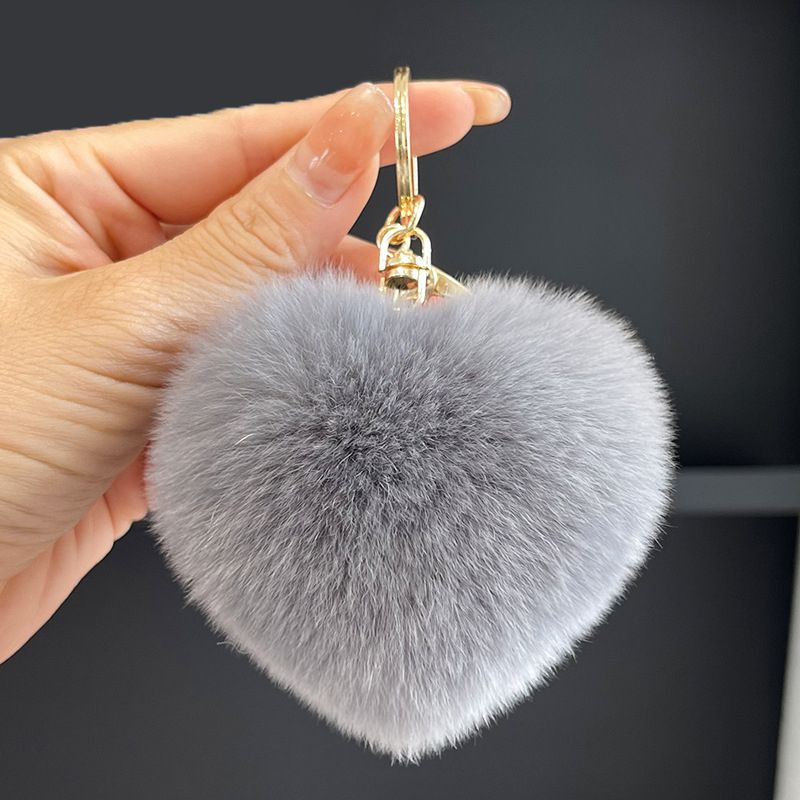 Real Rabbit Fur Heart Keychain Fluffy Plush Fur Pom Pom Bag Charm
