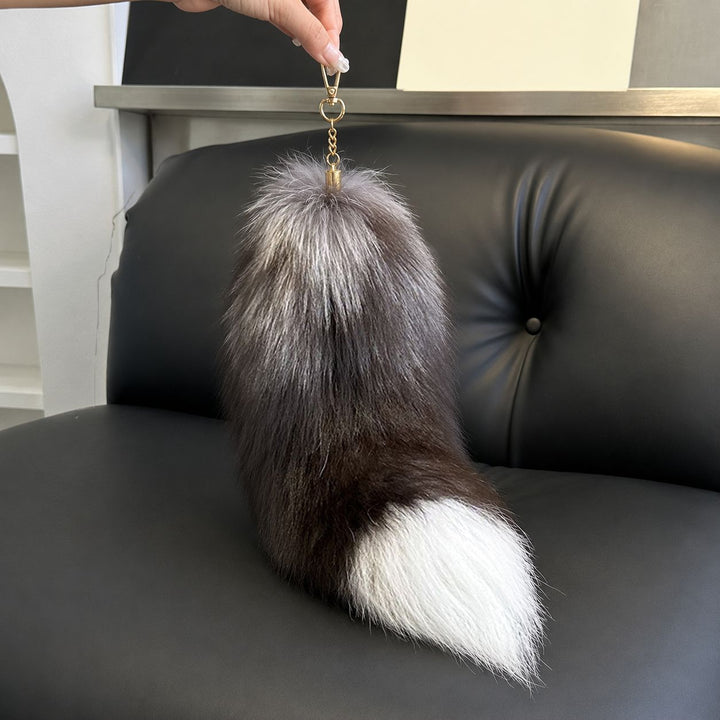 Luxury Real Fox Fur Tail Keychain Long Fluffy Bag Charm