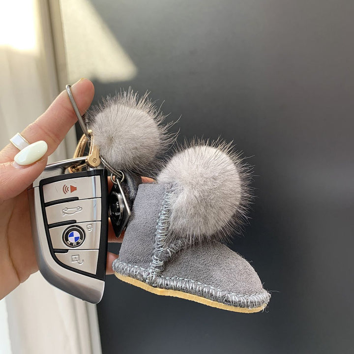 Real Mink Fur Glove & Boot Keychain Fluffy Pom Pom Bag Charm