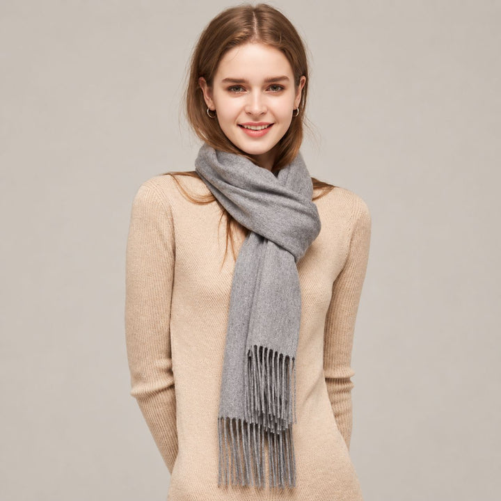 Classic Long Cashmere Scarf with Tassels