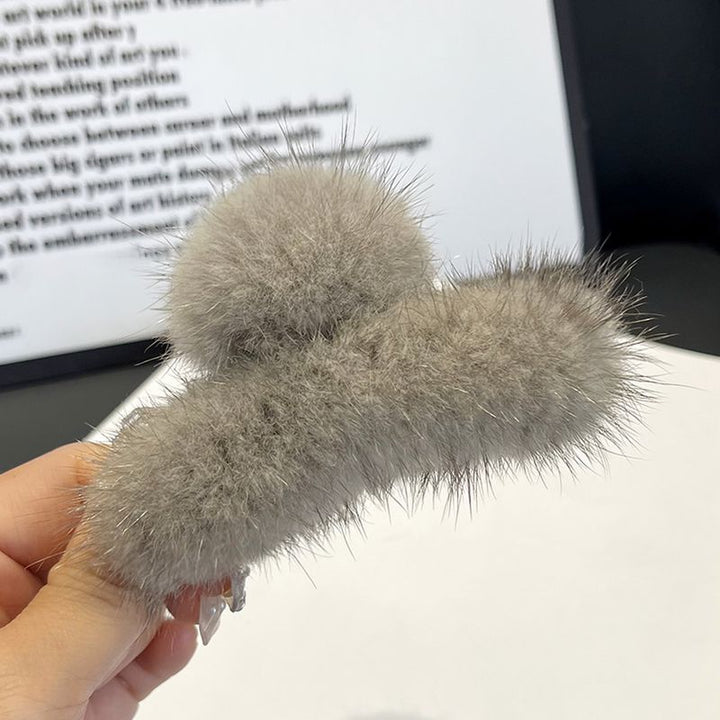 Women's Real Mink Fur Claw Clip Fluffy Hair Clamp Winter Cute Shark Clip Hair Accessories