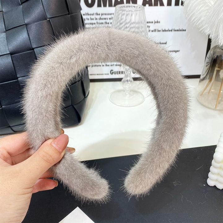 Elegant Real Mink Fur Headband for Women Soft Fuzzy Hairband Hair Accessory