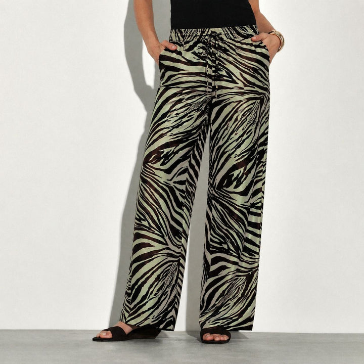 Zebra Printed Washable Silk Lounge Pants For Women