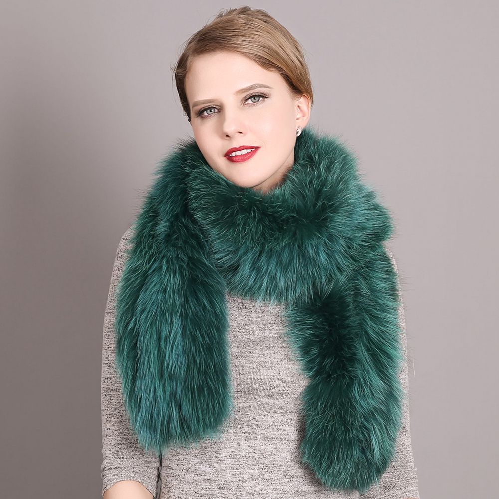 Women's Classic Long Fox Fur Scarf Long Plush Fur Stole Wrap for Women
