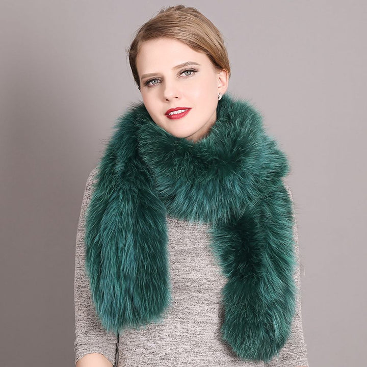 Women's Classic Long Fox Fur Scarf Long Plush Fur Stole Wrap for Women