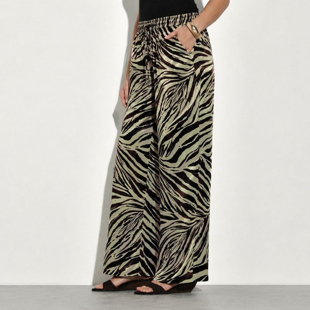 Zebra Printed Washable Silk Lounge Pants For Women