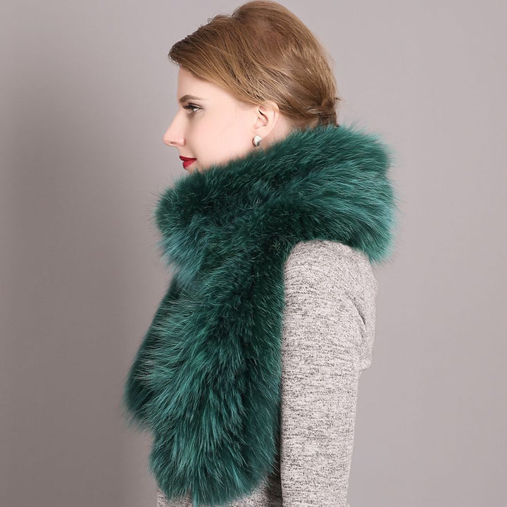 Women's Classic Long Fox Fur Scarf Long Plush Fur Stole Wrap for Women