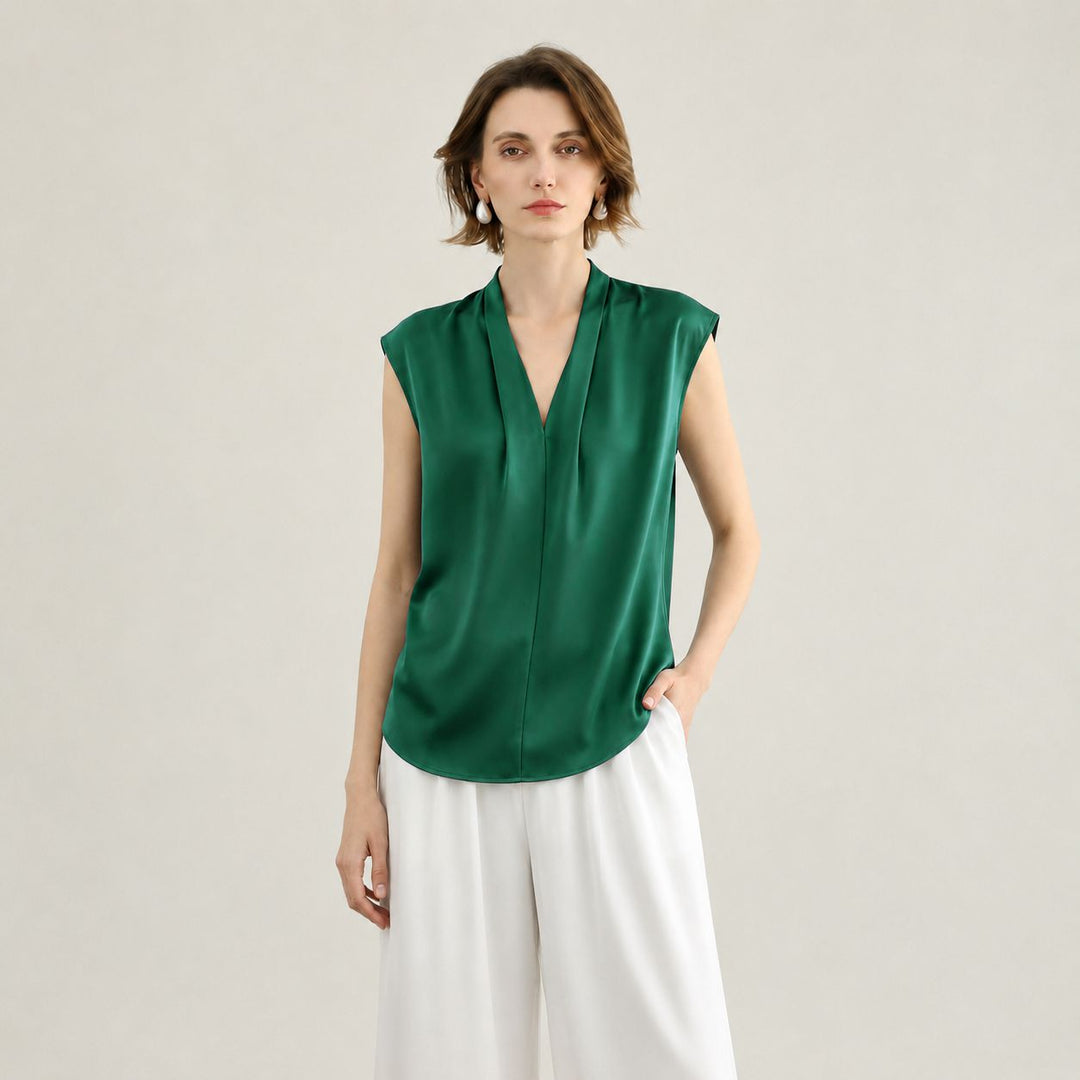 Women's Mulberry Silk Sleeveless V-Neck Blouse
