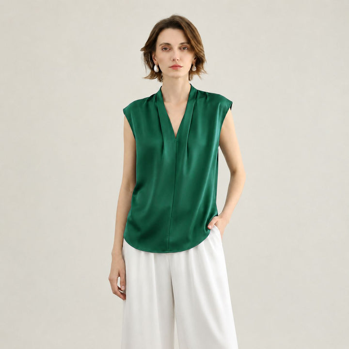 Women's Mulberry Silk Sleeveless V-Neck Blouse