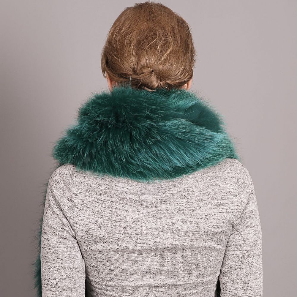 Women's Classic Long Fox Fur Scarf Long Plush Fur Stole Wrap for Women