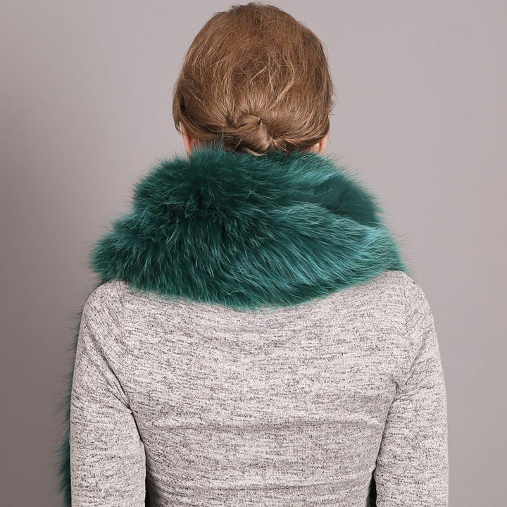 Women's Classic Long Fox Fur Scarf Long Plush Fur Stole Wrap for Women